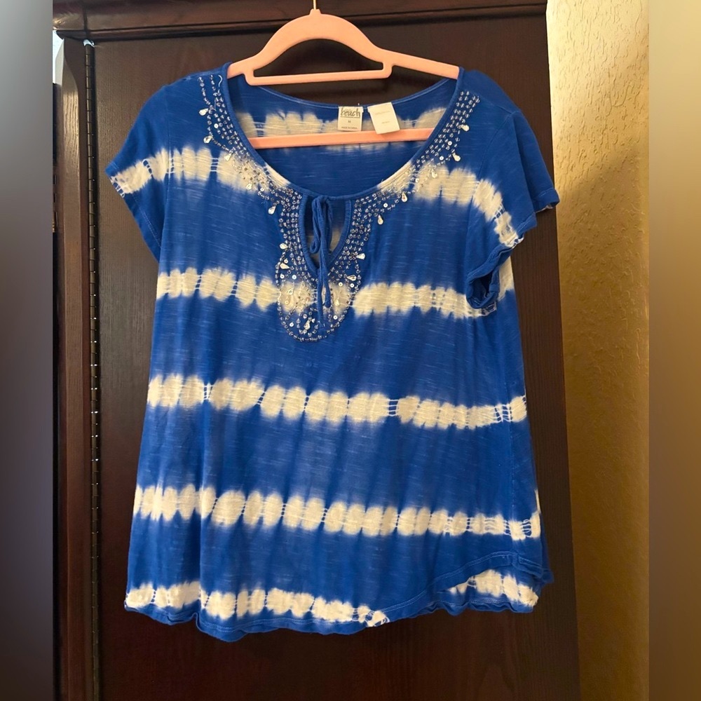 Embellished Blue Tie-Dye Top